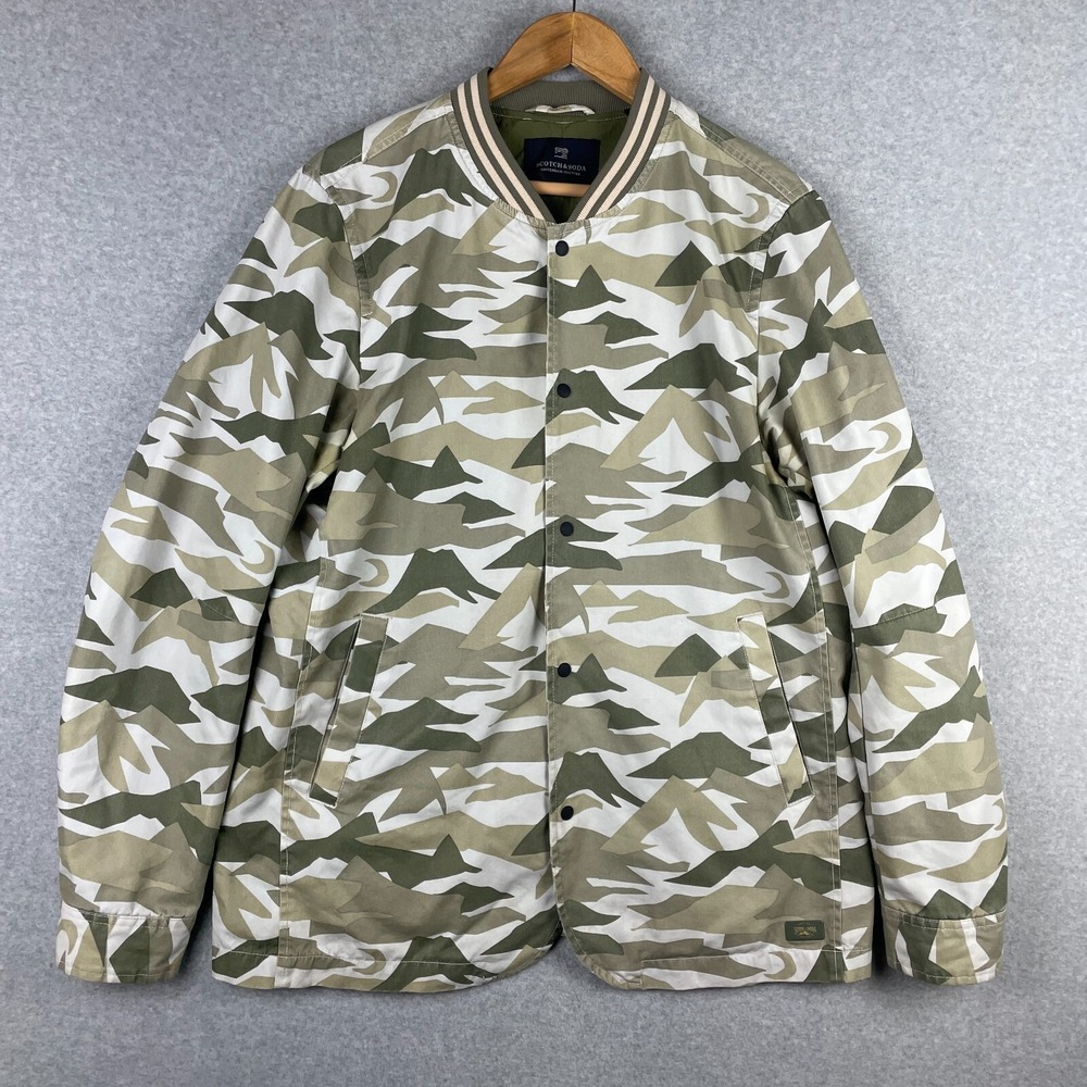 Scotch Soda Bomber Jacket Mens Large Green Camouflage Button Up Coat Chore